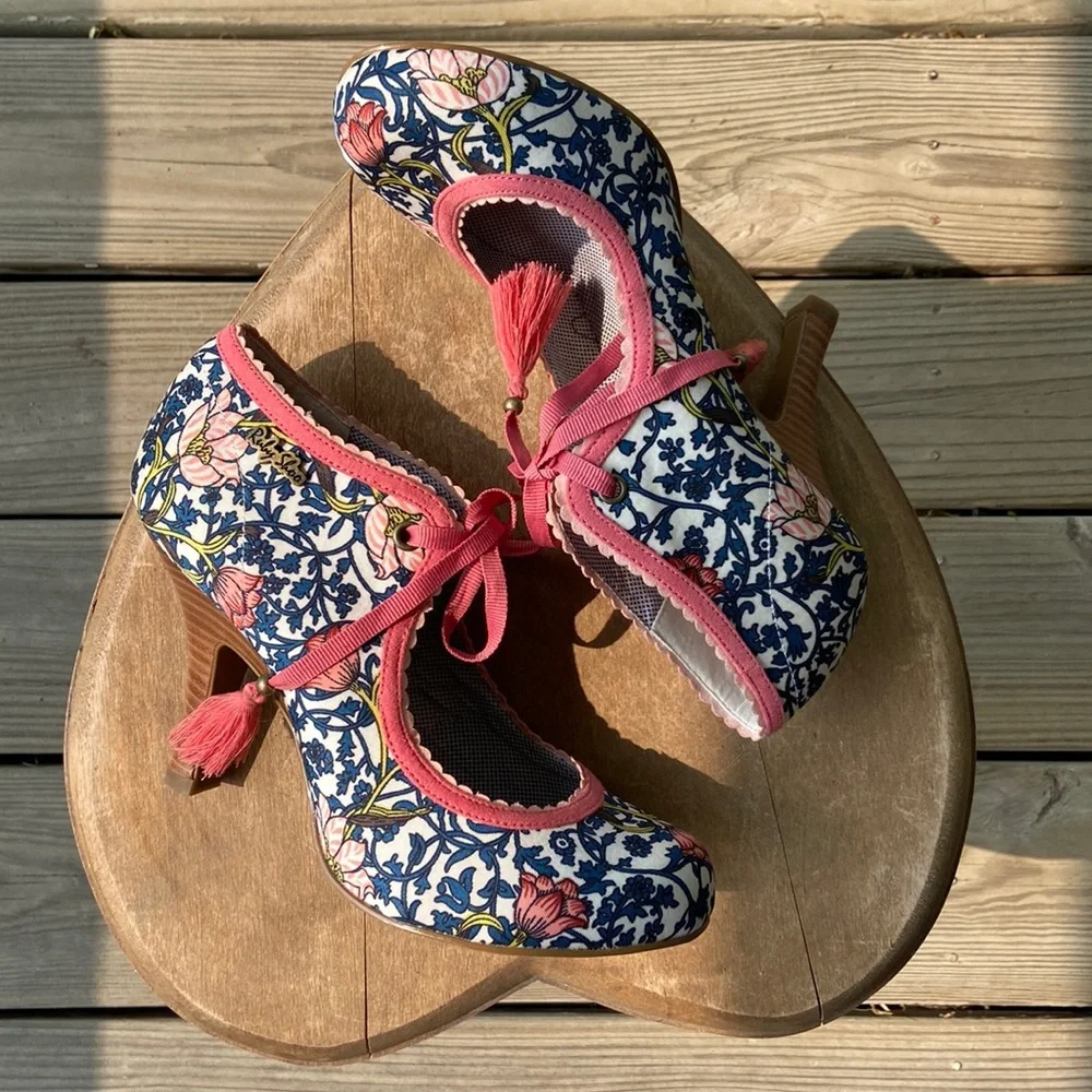 Ruby Shoo Willow ModCloth Floral Tassel Tie Heel Shoes Women’s Size 9 - Picture 8 of 12